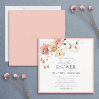 Elegant Vintage Pink & Gold Floral Bridal Shower Invitations