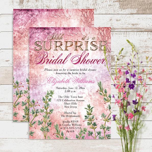 Elegant Vintage Pink Surprise Bridal Shower Invitations