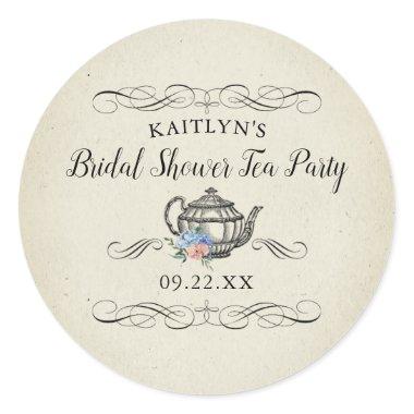 Elegant Vintage Tea Party | Bridal Shower Classic Round Sticker