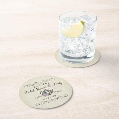 Elegant Vintage Tea Party | Bridal Shower Round Paper Coaster