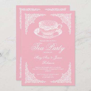 Elegant Vintage Tea Party Rose Blush Pink Invitations