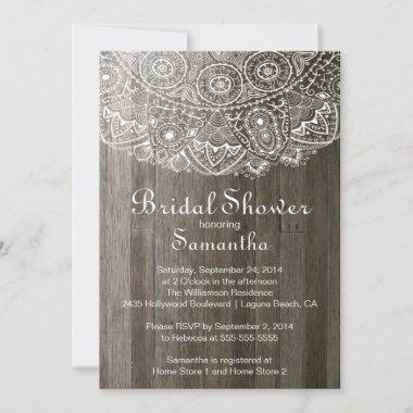 Elegant Vintage Wood Lace Bridal Shower Invitations