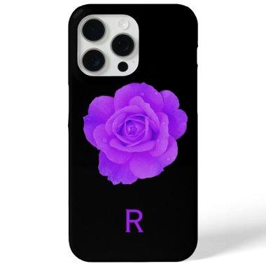 Elegant Violet Purple Monogram Dark Floral Rose iPhone 15 Pro Max Case