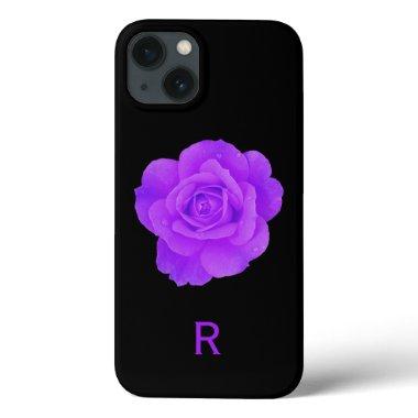 Elegant Violet Purple Monogram Dark Floral Rose iPhone 13 Case