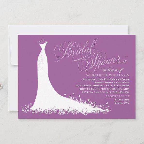 Elegant Violet Purple Wedding Gown Bridal Shower Invitations
