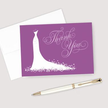 Elegant Violet Purple Wedding Gown Bridal Shower Thank You Invitations