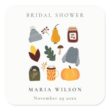 Elegant Warm Cozy Autumn Essential Bridal Shower Square Sticker