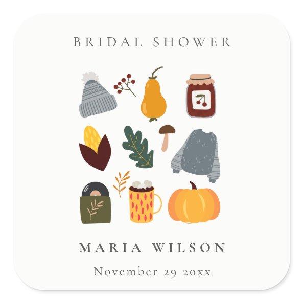 Elegant Warm Cozy Autumn Essential Bridal Shower Square Sticker