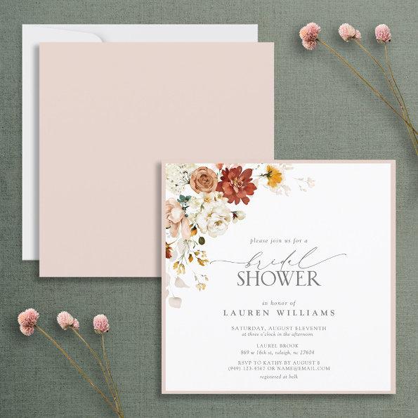 Elegant Warm Earthy Floral Bridal Shower Invitations
