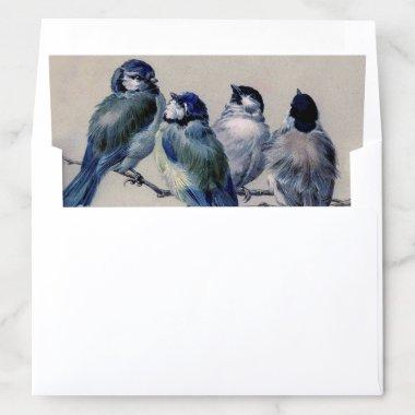 Elegant Watercolor Blue Birds on a branch Wedding Envelope Liner