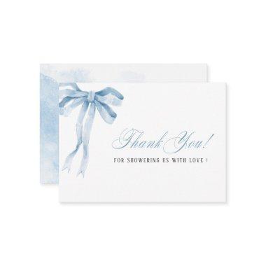 Elegant Watercolor Blue Bow ribbon Baby shower Note Invitations