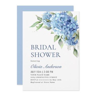 Elegant Watercolor Blue Hydrangea BRIDAL SHOWER Invitations