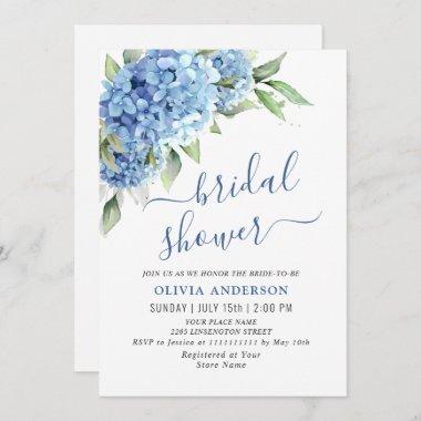 Elegant Watercolor Blue Hydrangea BRIDAL SHOWER Invitations