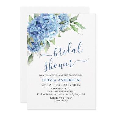 Elegant Watercolor Blue Hydrangea BRIDAL SHOWER Invitations