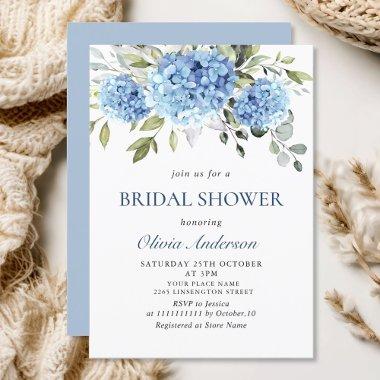 Elegant Watercolor Blue Hydrangea BRIDAL SHOWER Invitations