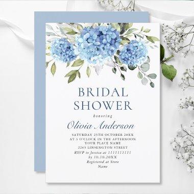 Elegant Watercolor Blue Hydrangea BRIDAL SHOWER Invitations