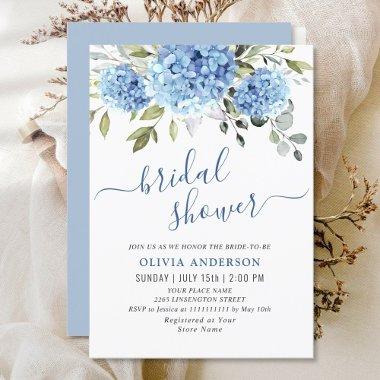 Elegant Watercolor Blue Hydrangea BRIDAL SHOWER Invitations