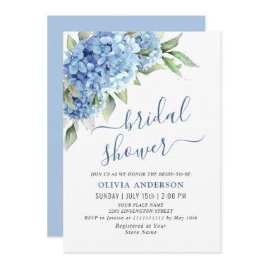 Elegant Watercolor Blue Hydrangea BRIDAL SHOWER Invitations