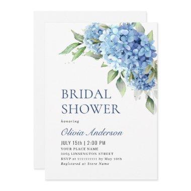 Elegant Watercolor Blue Hydrangea BRIDAL SHOWER Invitations