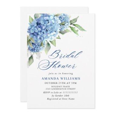 Elegant Watercolor Blue Hydrangea BRIDAL SHOWER Invitations