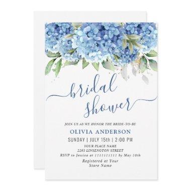 Elegant Watercolor Blue Hydrangea BRIDAL SHOWER Invitations