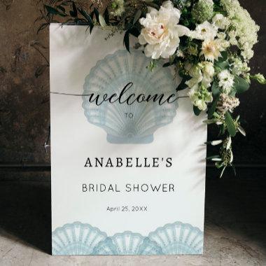 Elegant Watercolor Blue Shell Bridal Welcome Sign