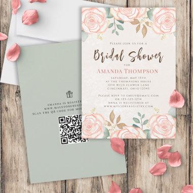 Elegant Watercolor Blush Floral Greenery Foliage Invitations