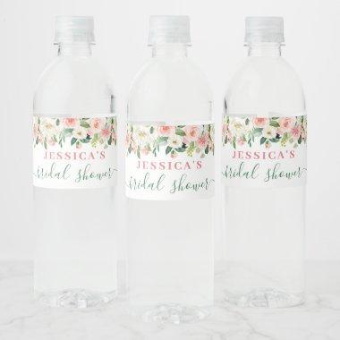 Elegant Watercolor Blush Pink Flowers Floral Water Bottle Label