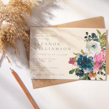 Elegant Watercolor Boho Blue Floral Bridal Brunch Invitations