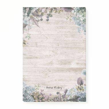Elegant Watercolor Botanical Floral & Rustic Wood Post-it Notes