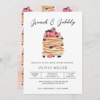 Elegant Watercolor Brunch & Bubbly Bridal Shower Invitations