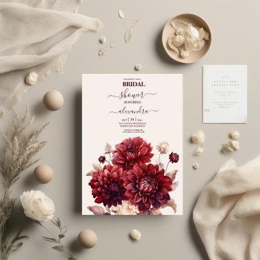 Elegant Watercolor Burgundy Dahlia Bridal Invitations
