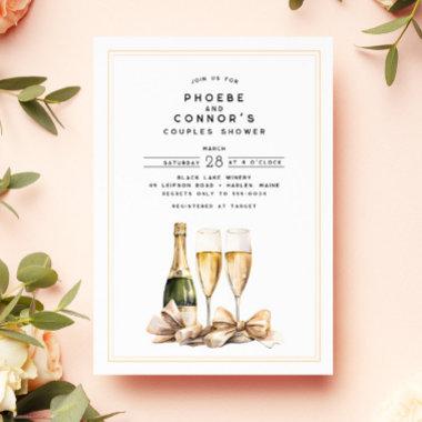 Elegant Watercolor Champagne Bow Couples Shower Invitations