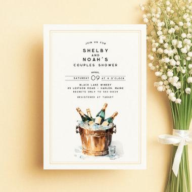 Elegant Watercolor Champagne Toast Couples Shower Invitations