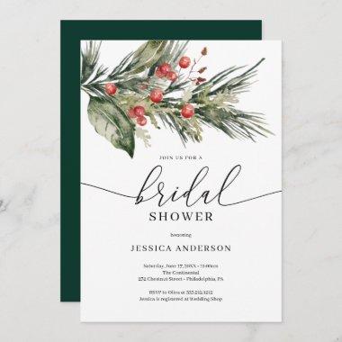 Elegant Watercolor Christmas Bridal Shower Invitat Invitations