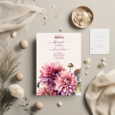 Elegant Watercolor Coral And Pink Dahlia Bridal Invitations