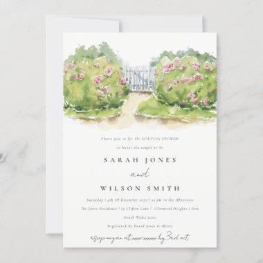 Elegant Watercolor Cottage Garden Couples Shower Invitations