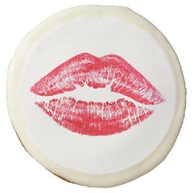 Elegant Watercolor Creamy Red Kiss Lipstick Sugar Cookie