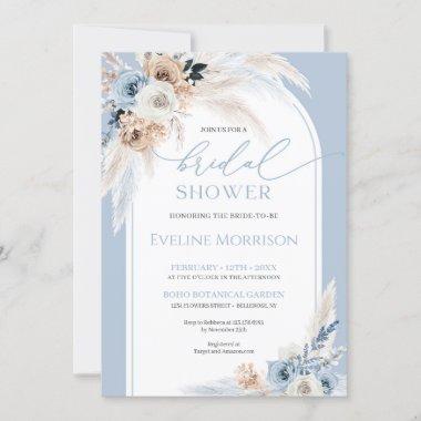 Elegant watercolor dusty blue terracotta flowers Invitations