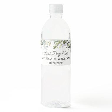 Elegant Watercolor Eucalyptus Best Day Ever Water Bottle Label