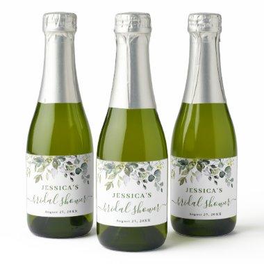 Elegant Watercolor Eucalyptus Bridal Shower Champa Sparkling Wine Label