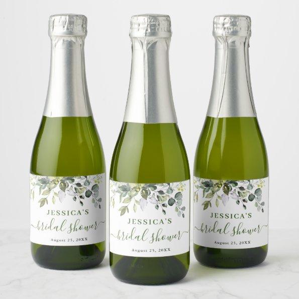 Elegant Watercolor Eucalyptus Bridal Shower Champa Sparkling Wine Label