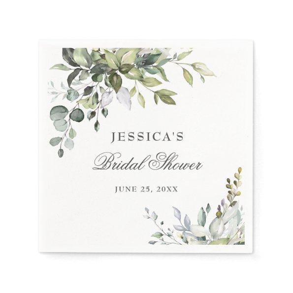 Elegant Watercolor Eucalyptus Bridal Shower Paper Napkins