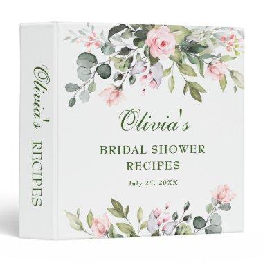 Elegant Watercolor Eucalyptus Bridal Shower Recipe 3 Ring Binder