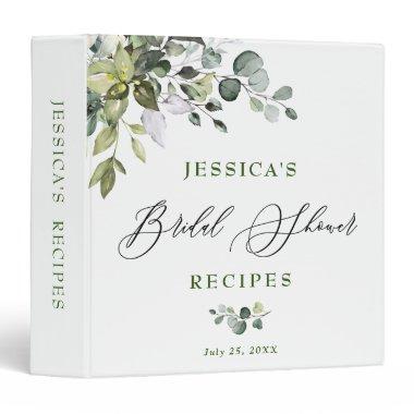 Elegant Watercolor Eucalyptus Bridal Shower Recipe 3 Ring Binder