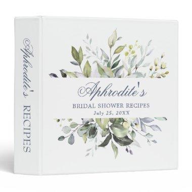 Elegant Watercolor Eucalyptus Bridal Shower Recipe 3 Ring Binder