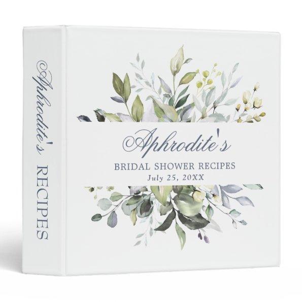 Elegant Watercolor Eucalyptus Bridal Shower Recipe 3 Ring Binder