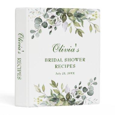 Elegant Watercolor Eucalyptus Bridal Shower Recipe Mini Binder