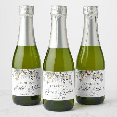 Elegant Watercolor Eucalyptus Bridal Shower Sparkling Wine Label