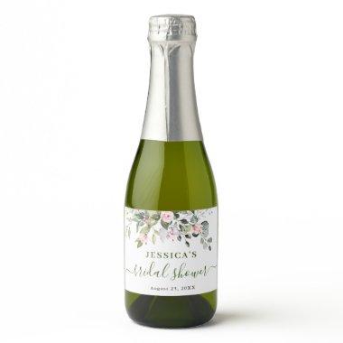 Elegant Watercolor Eucalyptus Bridal Shower Sparkling Wine Label